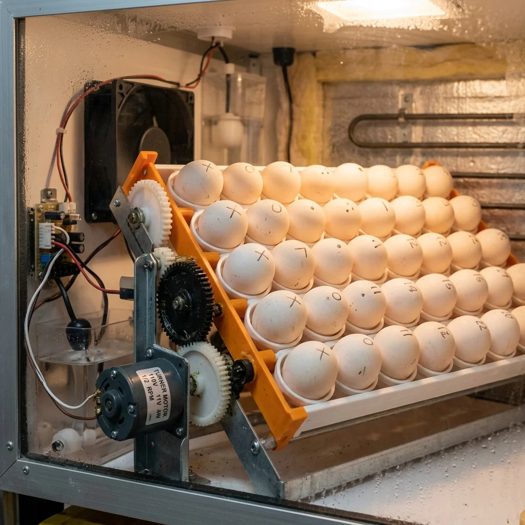Marked hatching eggs arranged for turning checks