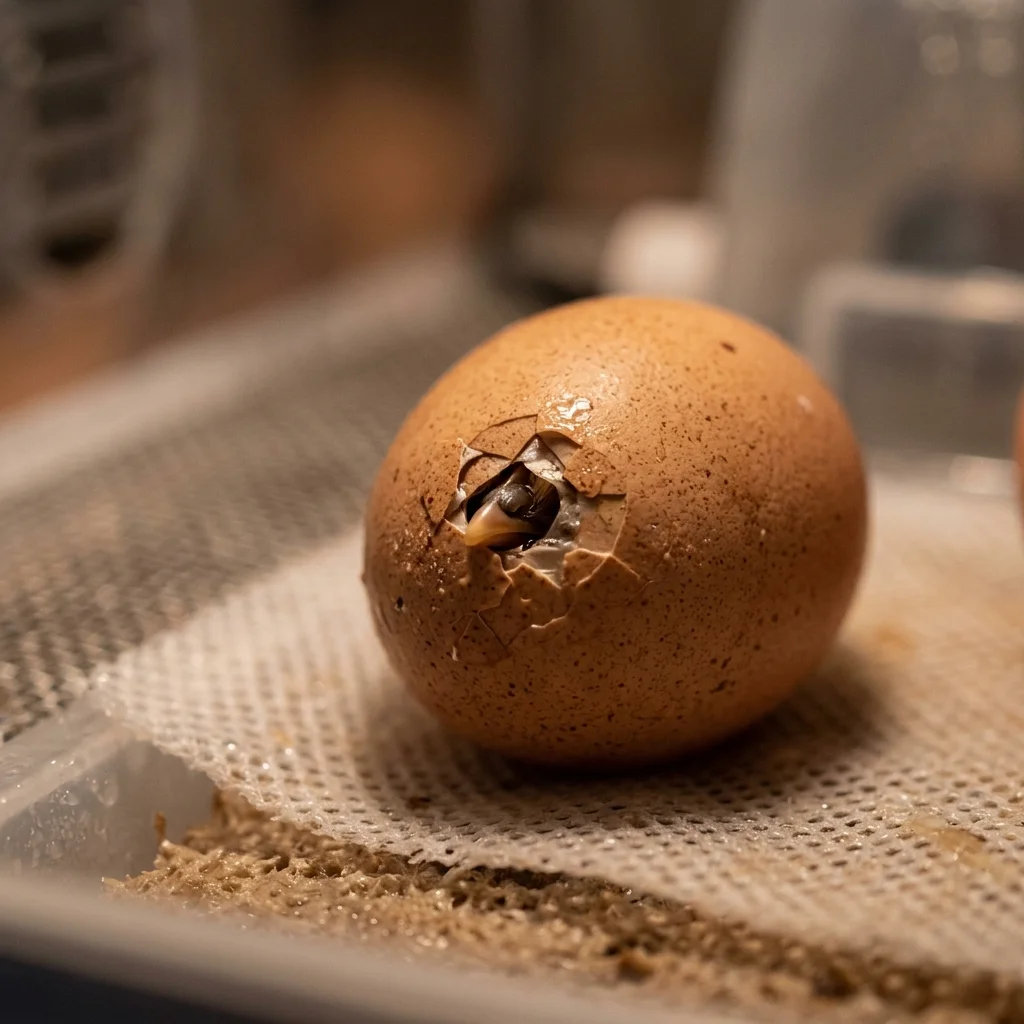 A glowing egg being checked with a candling light