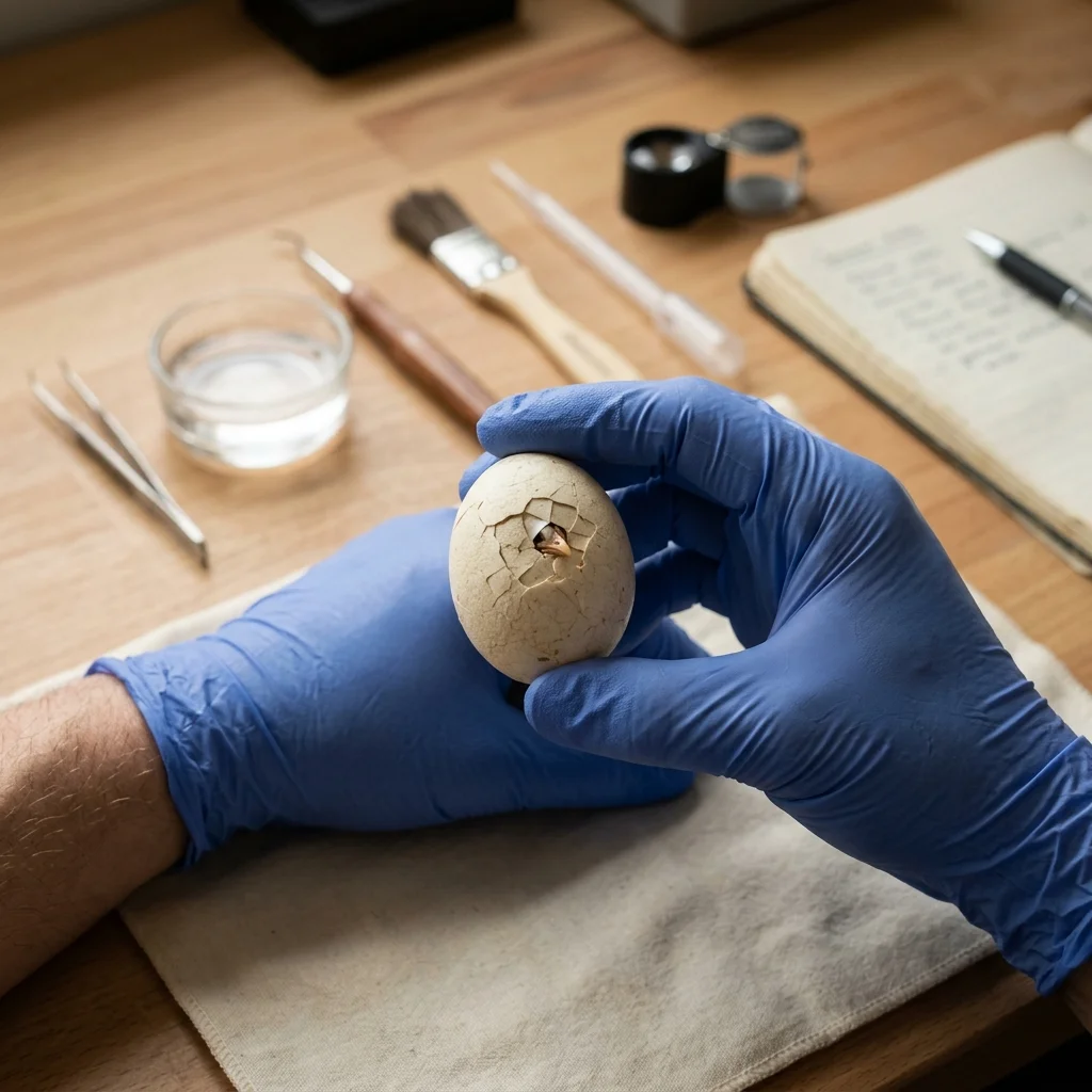 A glowing egg being checked during a calm hatch inspection